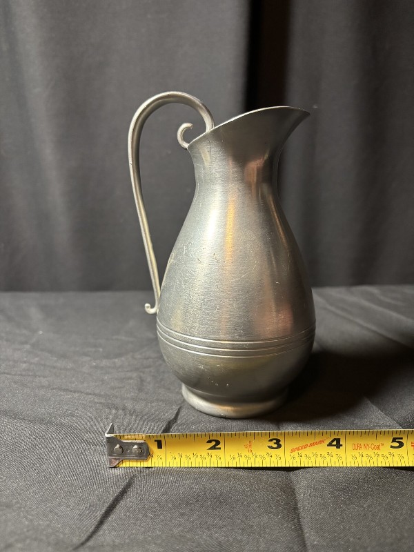 Vintage J.G.W. Pewter Creamer Pitcher with Scroll Handle