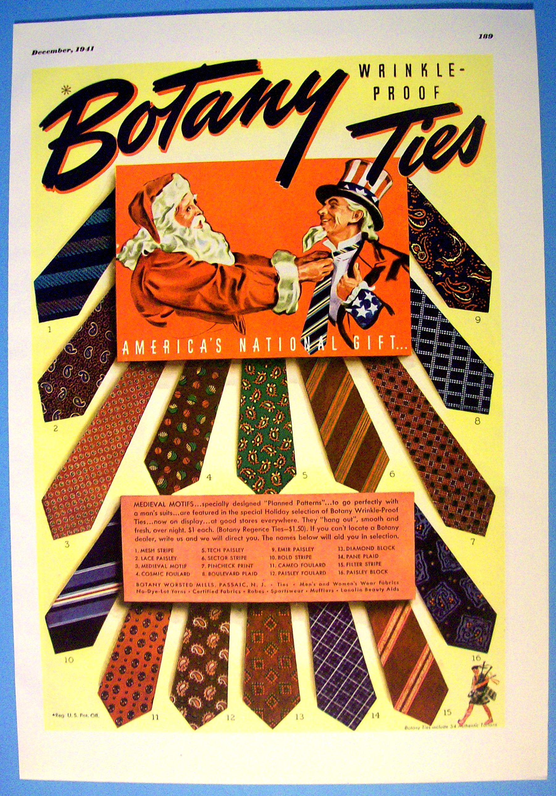 1941 Botany Ties with Santa Claus & Uncle Sam