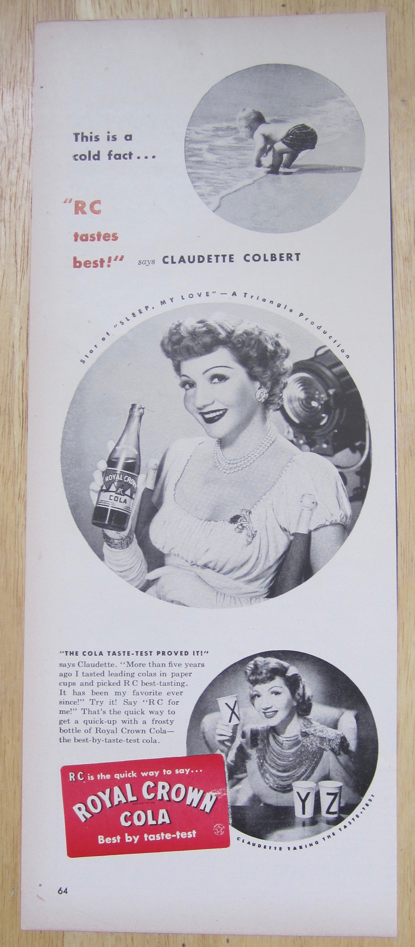 1947 Royal Crown Cola with Claudette Colbert