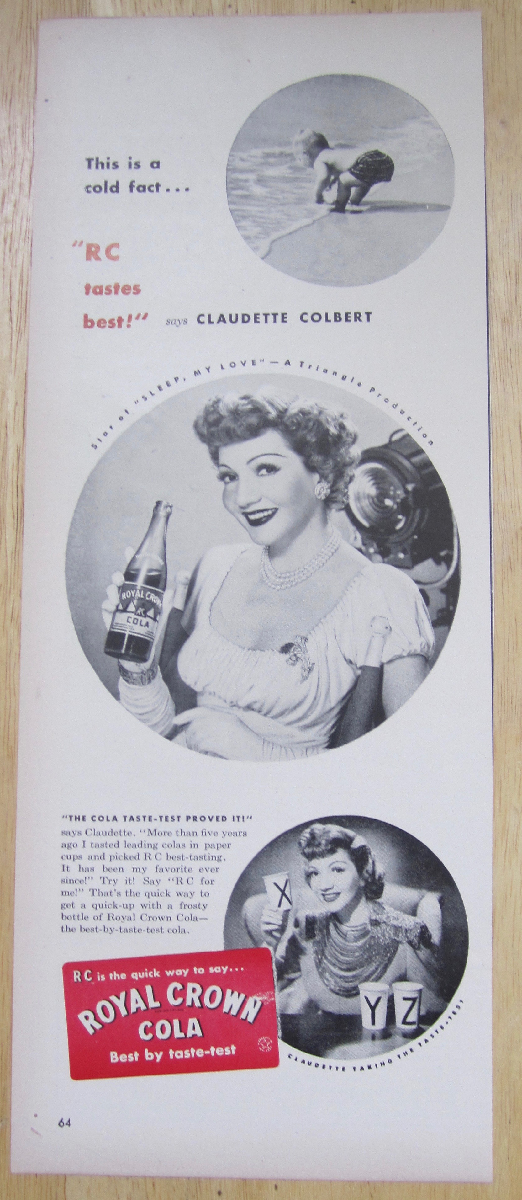 1947 Royal Crown Cola with Claudette Colbert