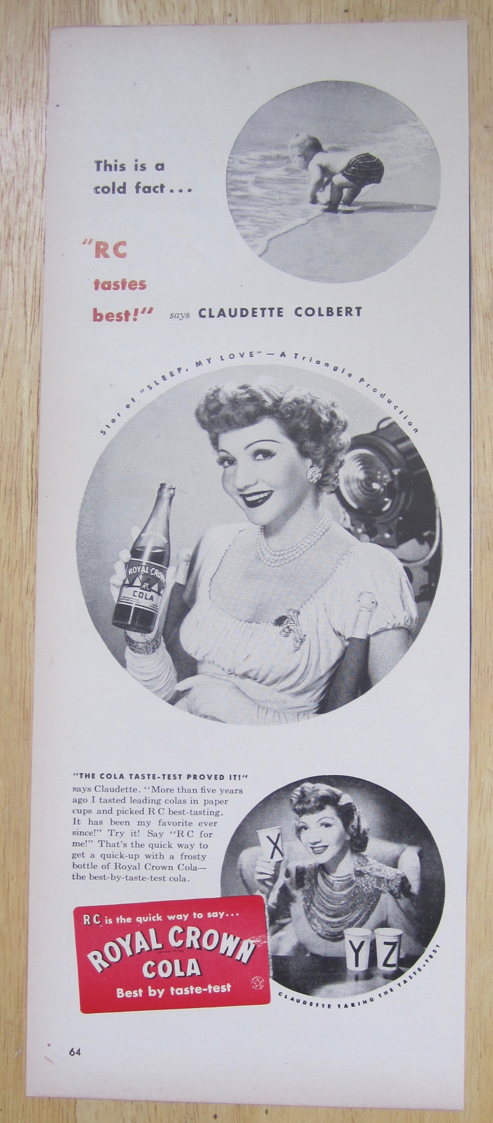 1947 Royal Crown Cola with Claudette Colbert