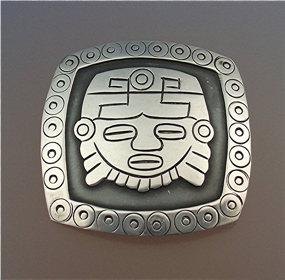 Brooch LOS BALLESTEROS Aztec Face Mexico