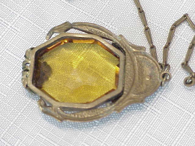 Vintage Victorian Or Art Deco Topaz Rhinestone Filigree Necklace