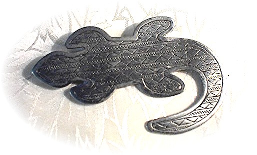 Signed JJ 1988 Pewter Lizard Pin Brooch