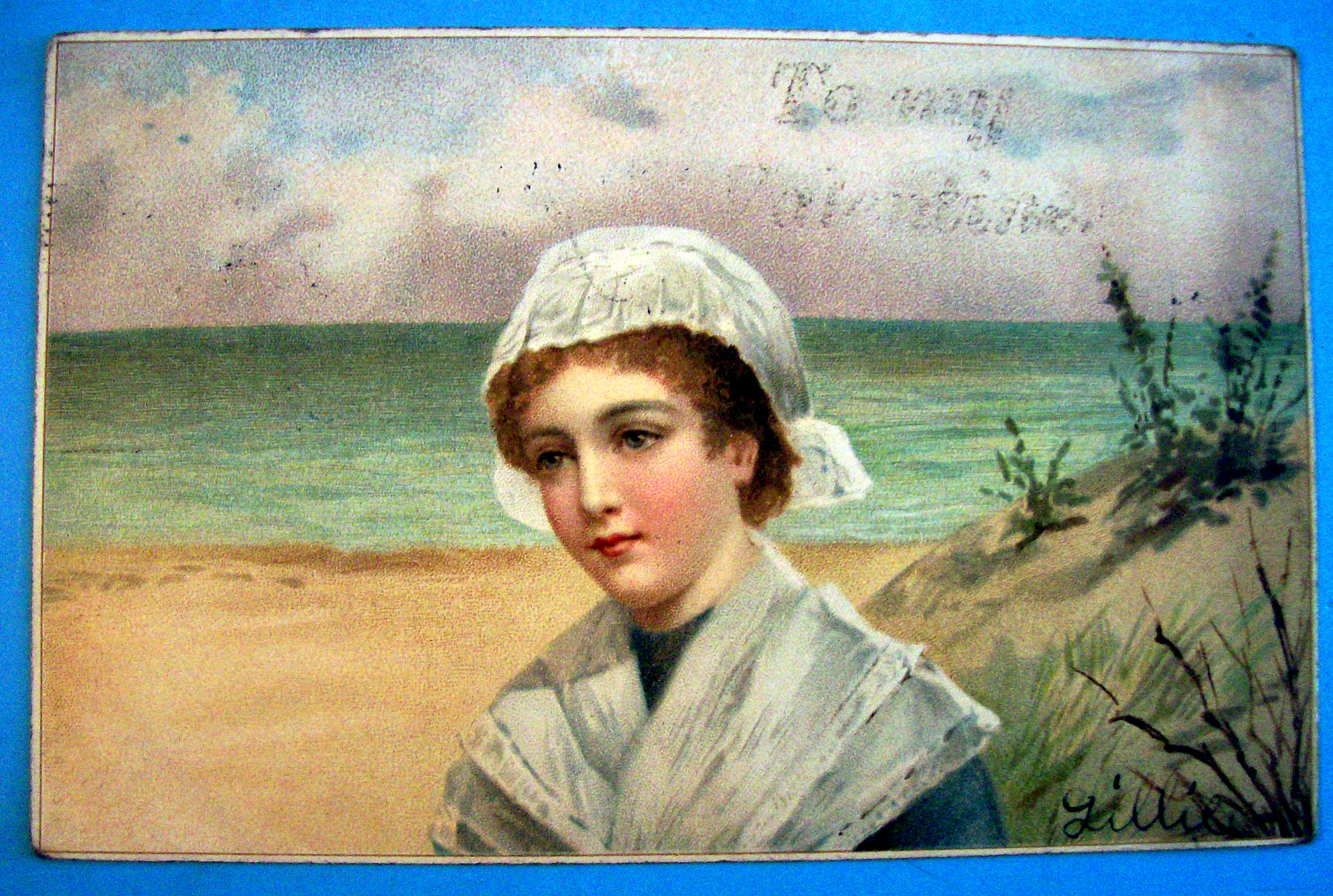 To My Valentine Postcard with Woman Gazing at Beach