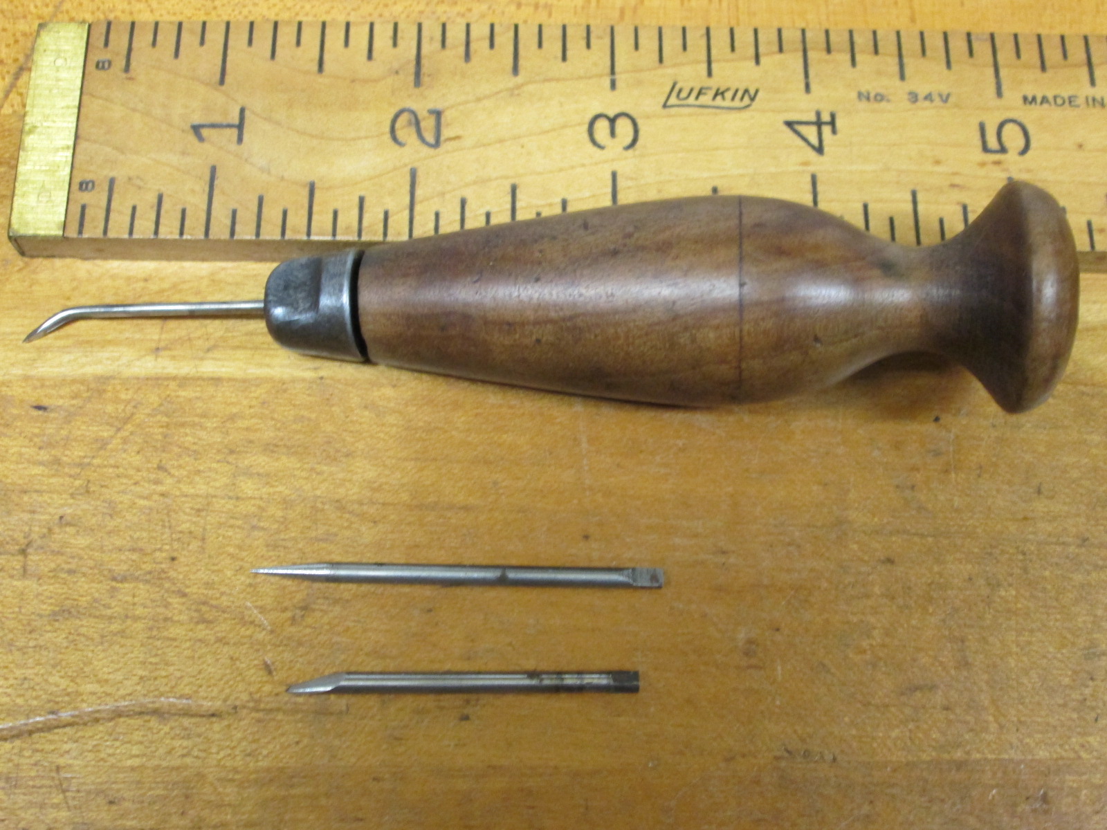 Antique Sewing Scratch Awl Handle Peg Shaped