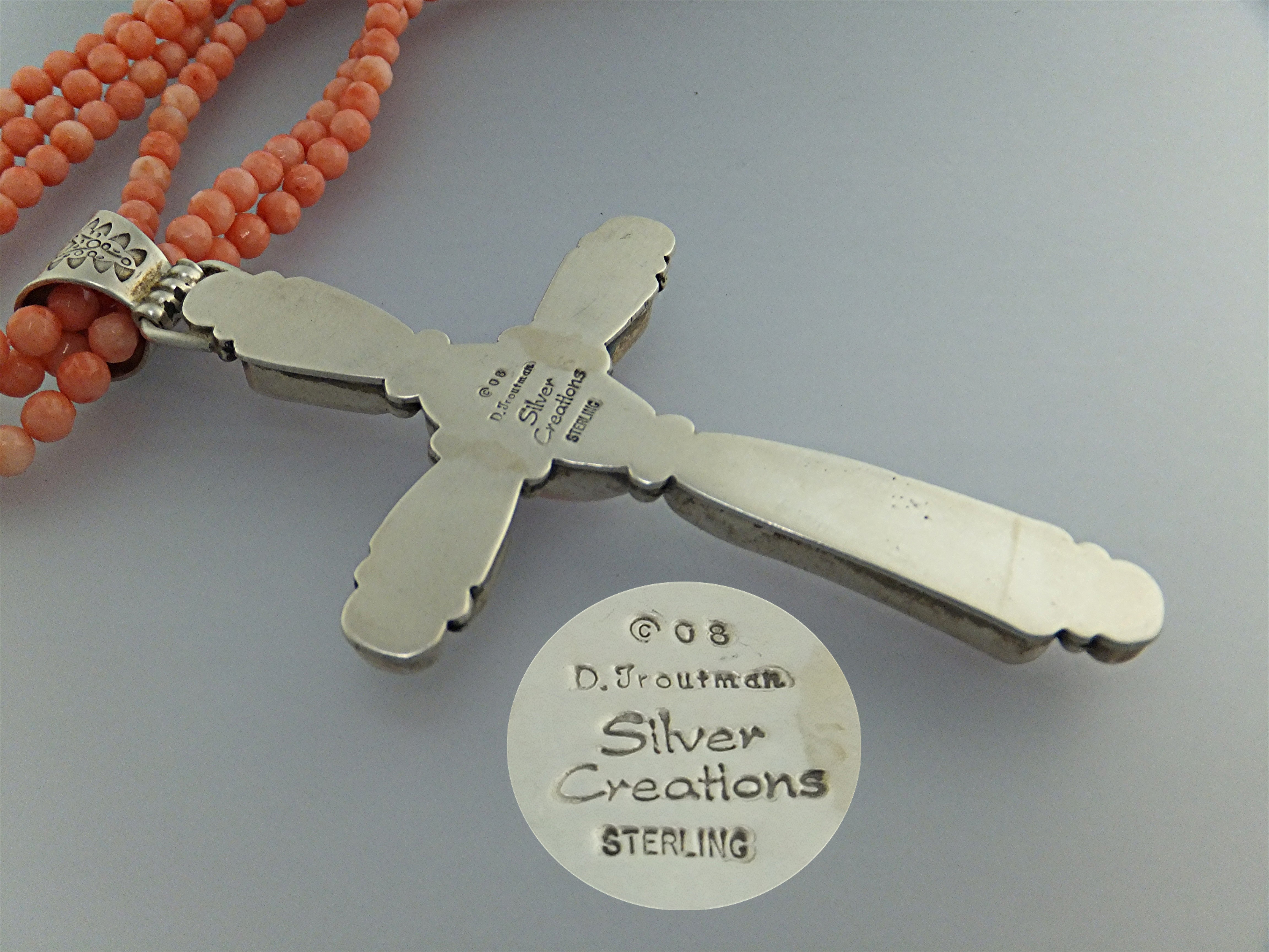 David Troutman  Angelskin Coral Sterling Silver Cross