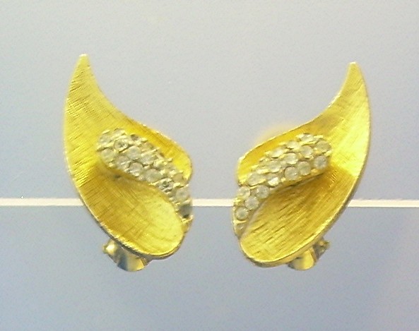 BSK Clip Earrings Goldtone Rhinestone
