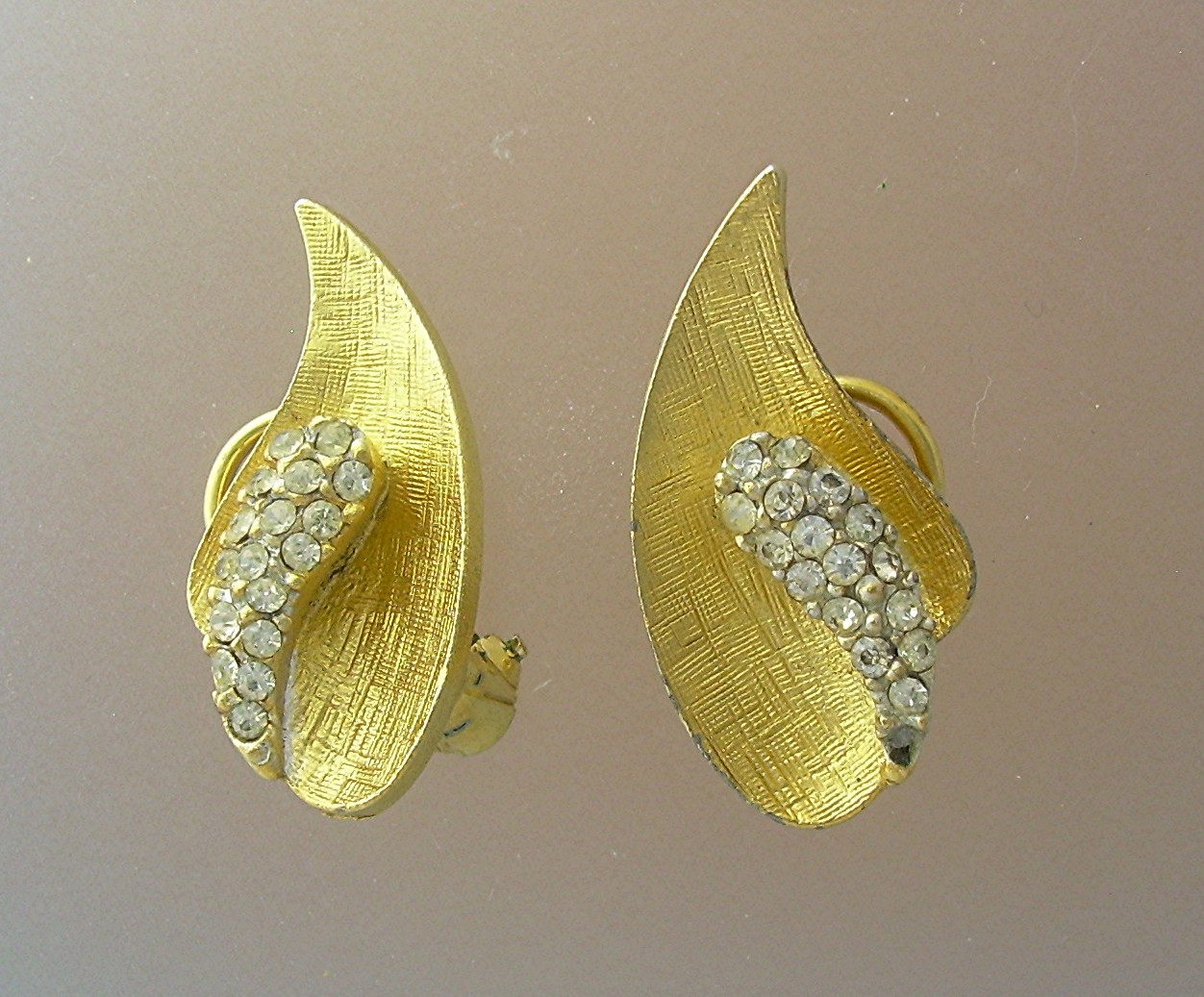 BSK Clip Earrings Goldtone Rhinestone