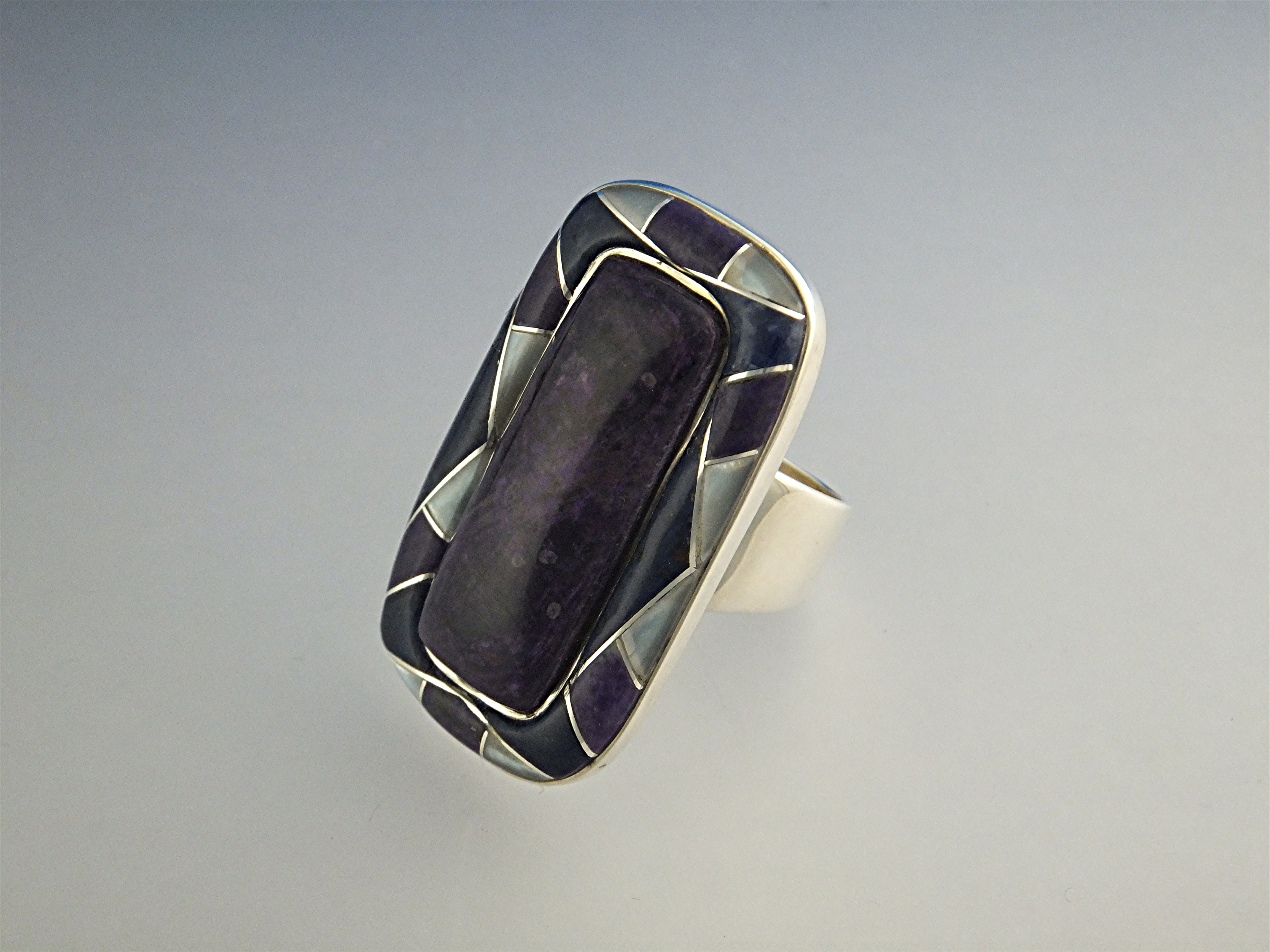 Ring Sterling Silver Russian Charoite Lapis Mother Of P