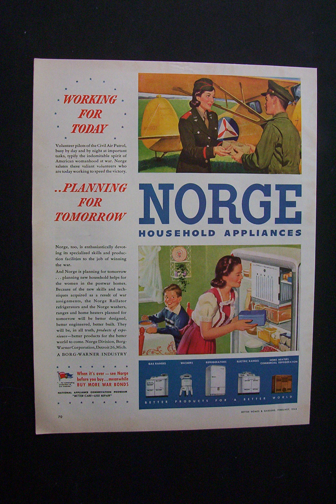 1944 Dual Ad: Norge  Appliances  &  Kem  Tone  Paint