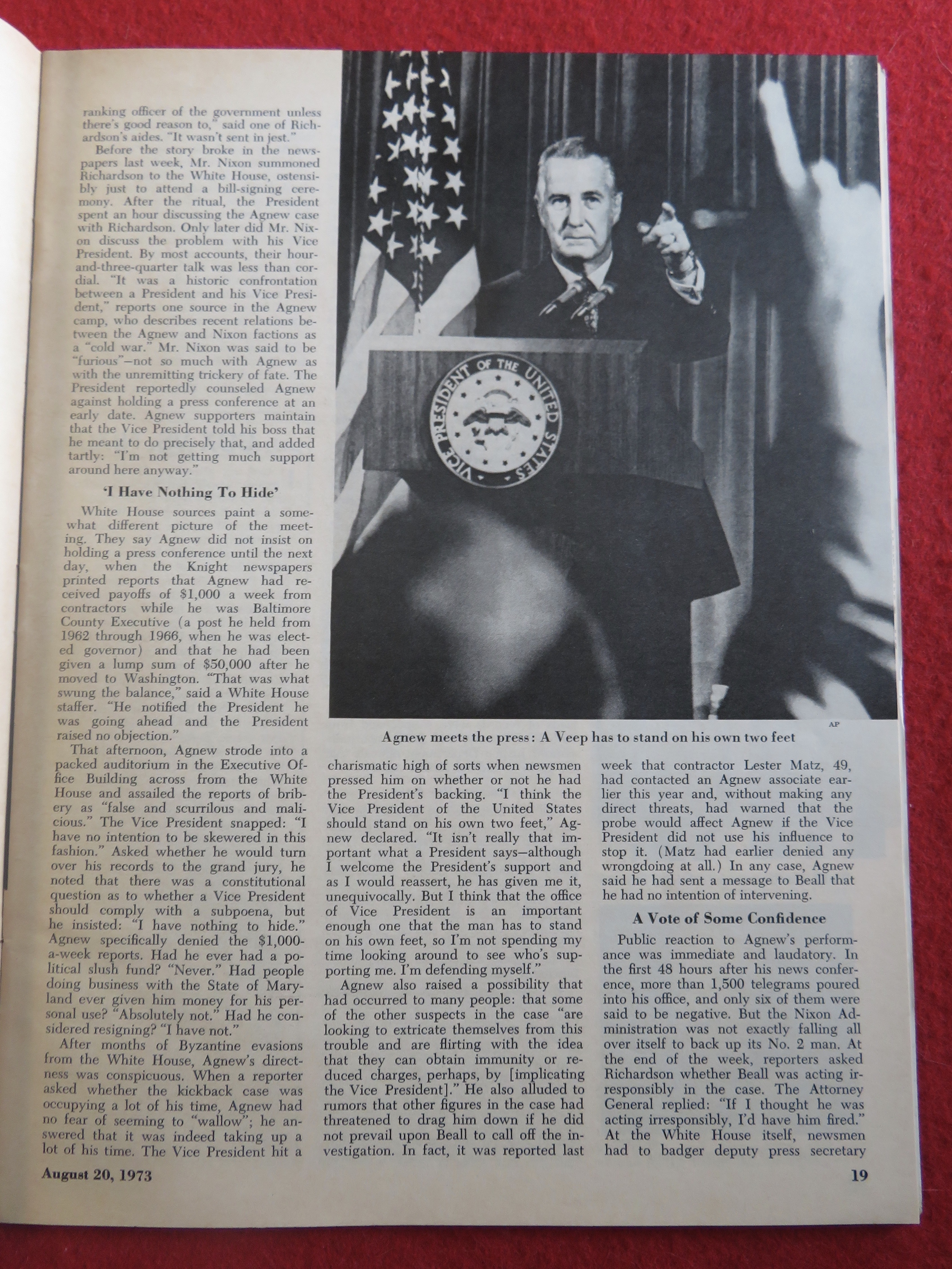 Newsweek Magazine August 20, 1973 The Agnew Case