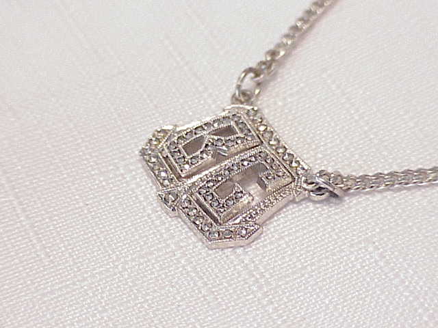 Art Deco Sterling Silver Marcasite Tie Clasp Clip With Initials B G