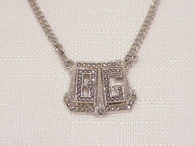 Art Deco Sterling Silver Marcasite Tie Clasp Clip With Initials B G