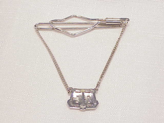 Art Deco Sterling Silver Marcasite Tie Clasp Clip With Initials B G