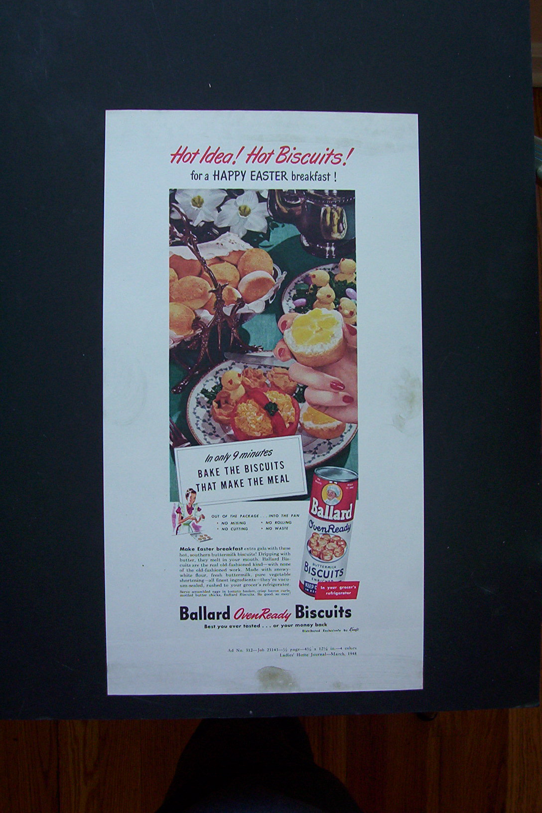 1948 Ballard Biscuits with Hand Holding a Biscuit