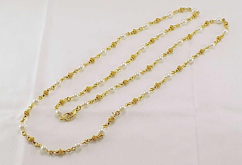 Long Matte Gold Tone Bead And Pearl Necklace