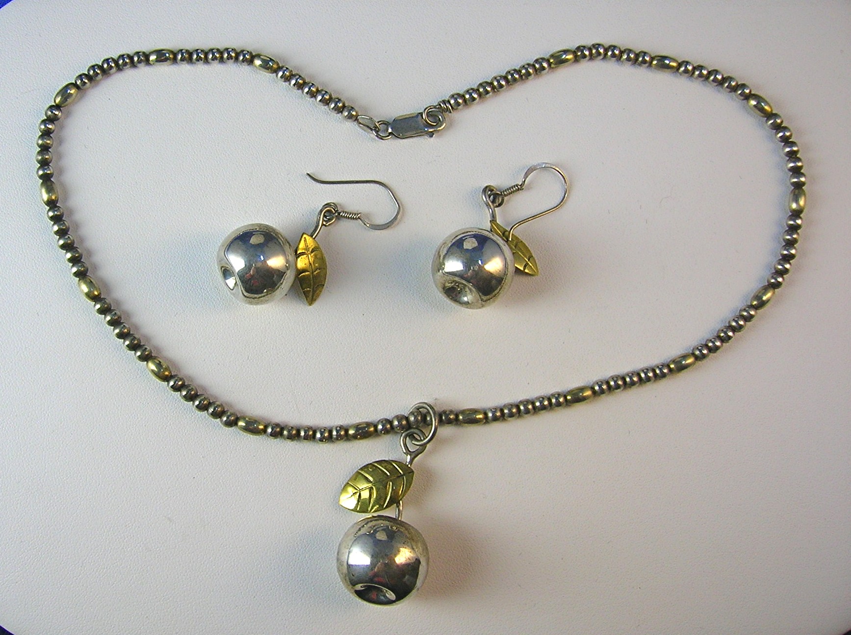Necklace Sterling Silver Mexico Apple Pendant Earrings