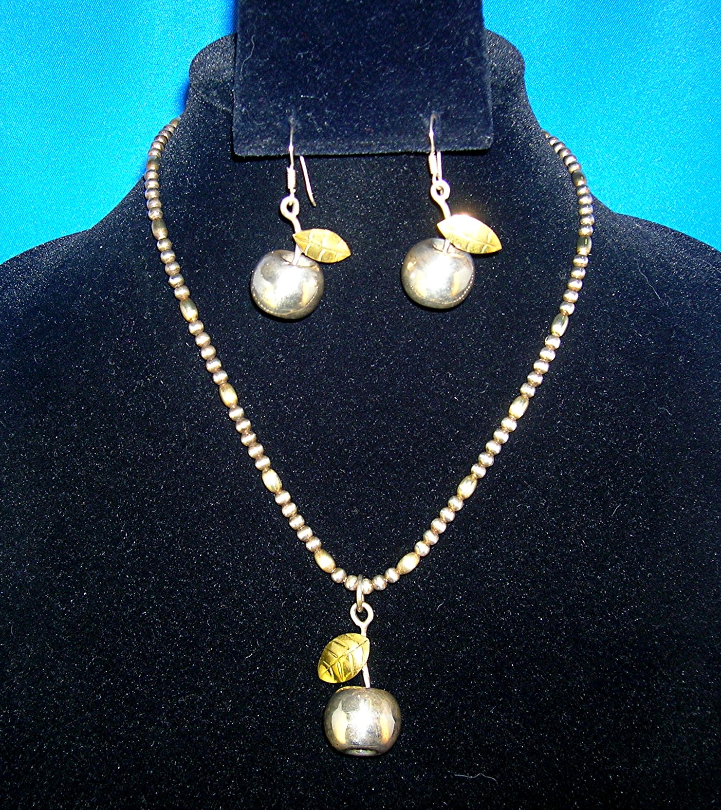 Necklace Sterling Silver Mexico Apple Pendant Earrings