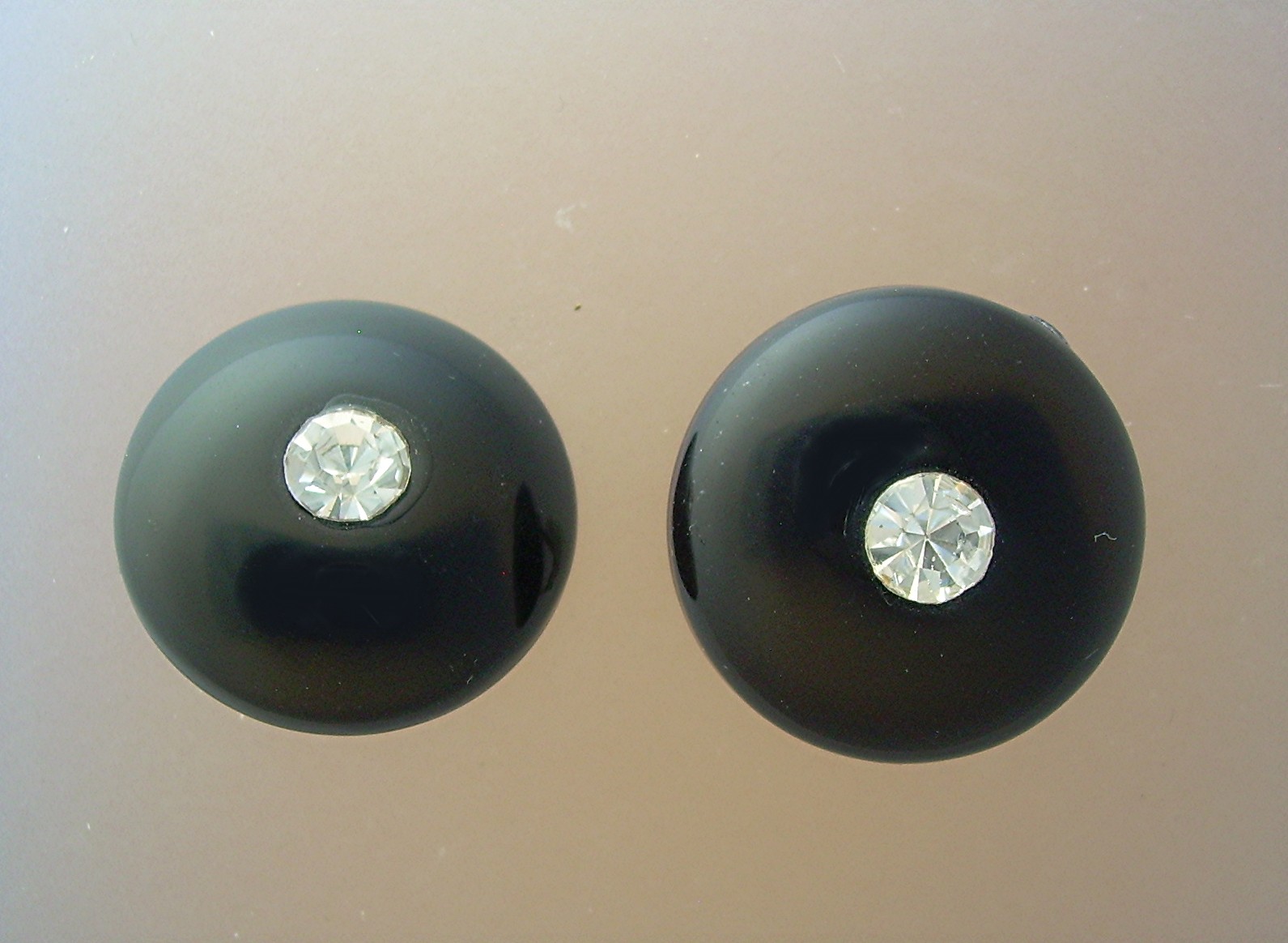 Black Bakelite Lucite Rhinestone Clip Earring