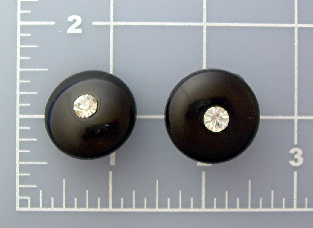 Black Bakelite Lucite Rhinestone Clip Earring