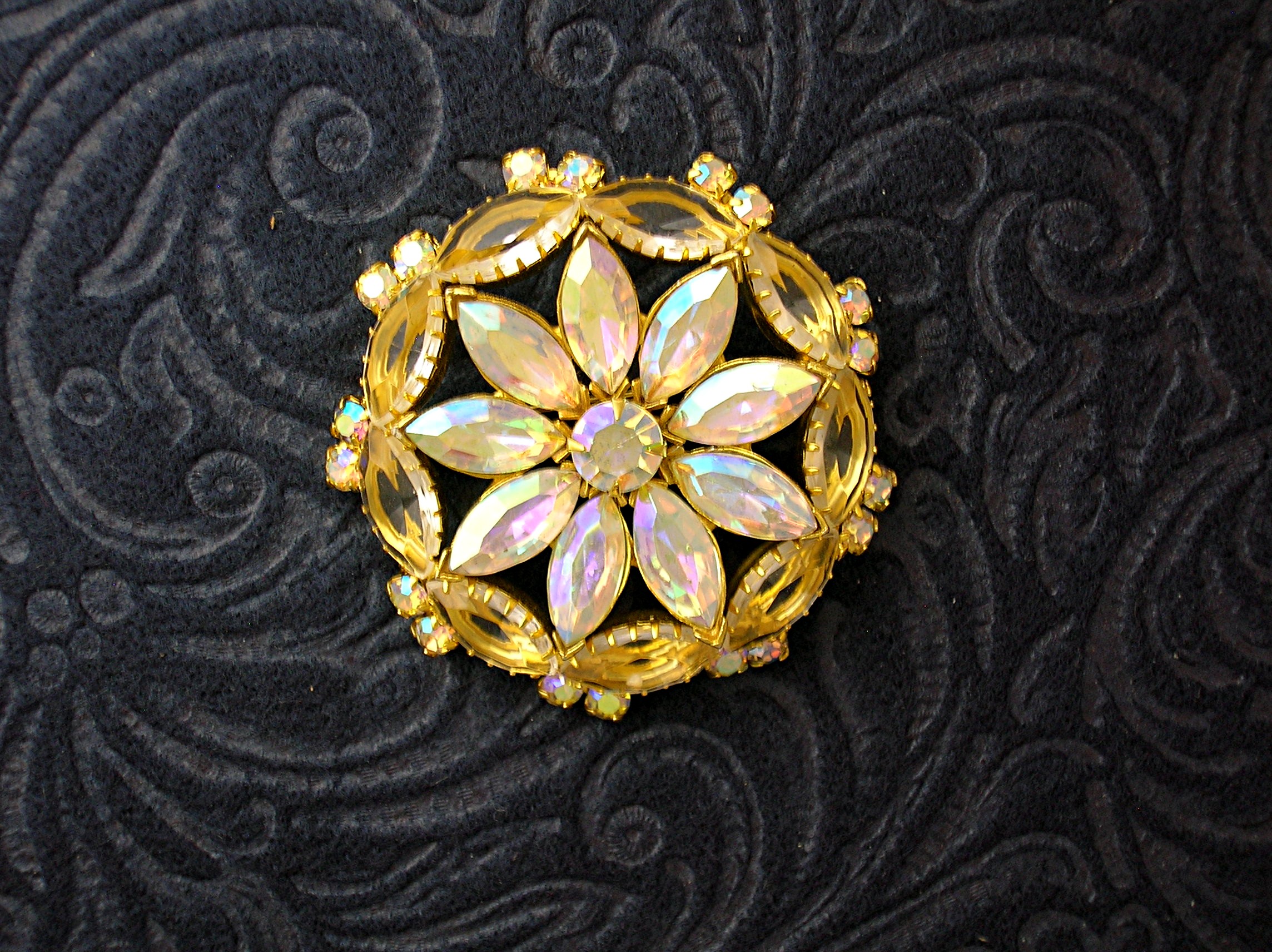 Crystal Gold Tone Borealis  Flower Brooch