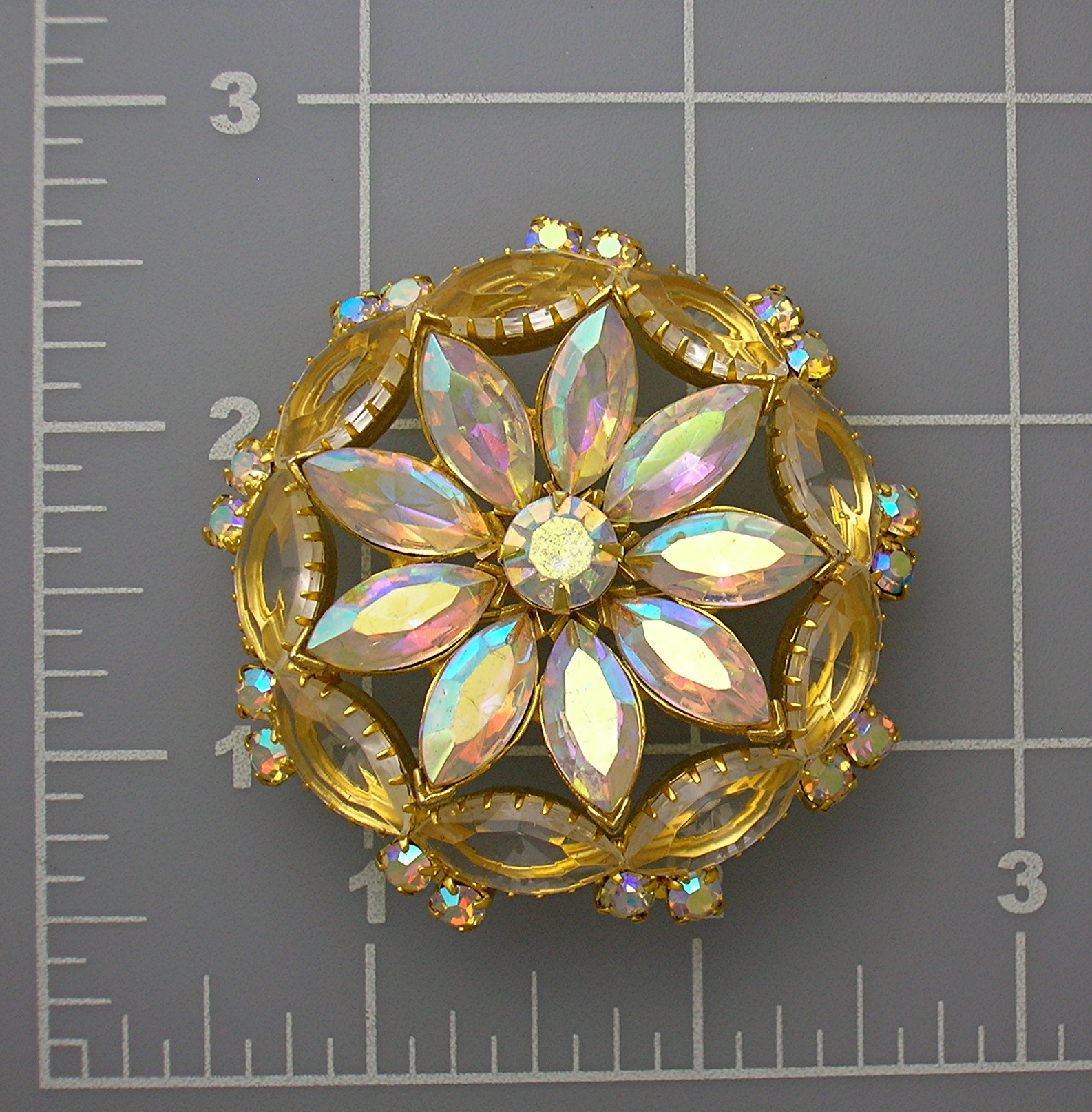 Crystal Gold Tone Borealis  Flower Brooch