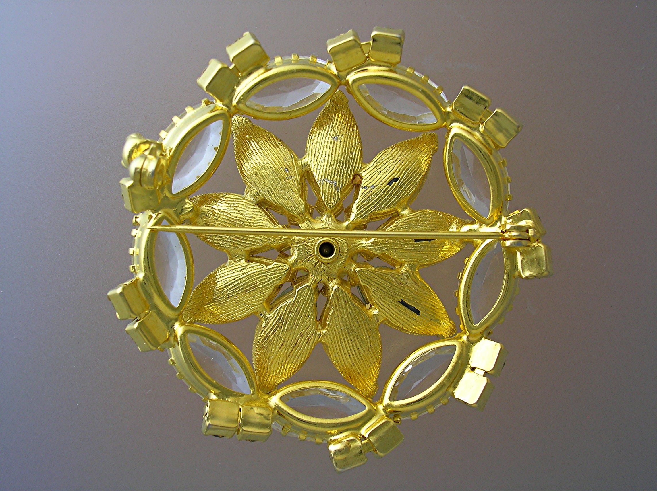 Crystal Gold Tone Borealis  Flower Brooch