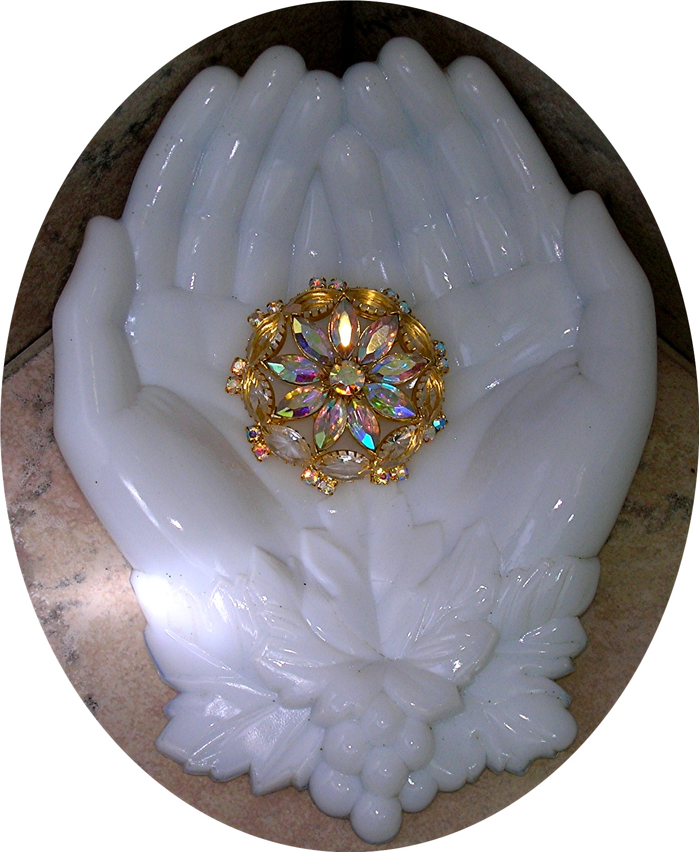 Crystal Gold Tone Borealis  Flower Brooch