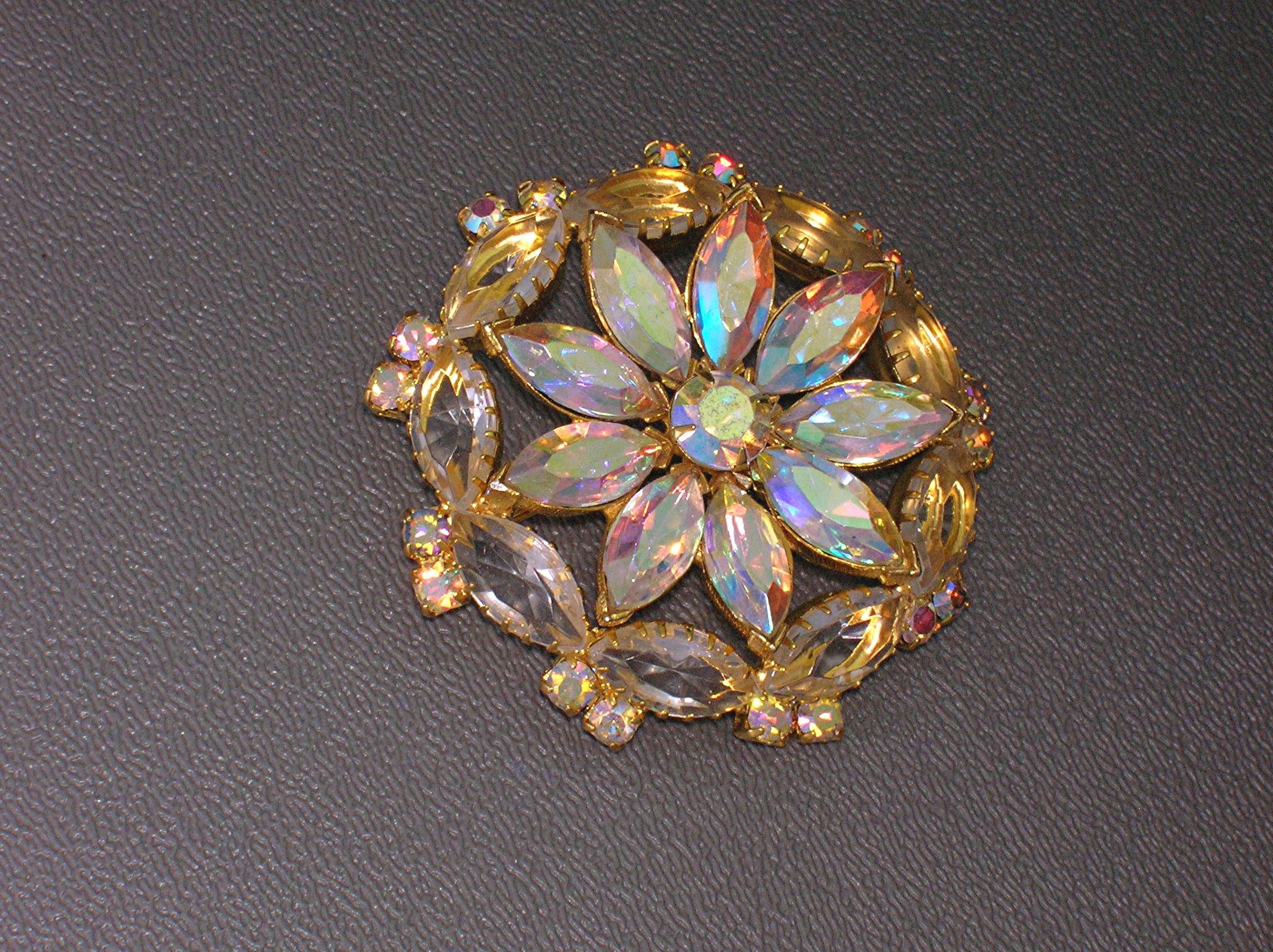 Crystal Gold Tone Borealis  Flower Brooch