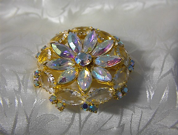 Crystal Gold Tone Borealis Flower Brooch