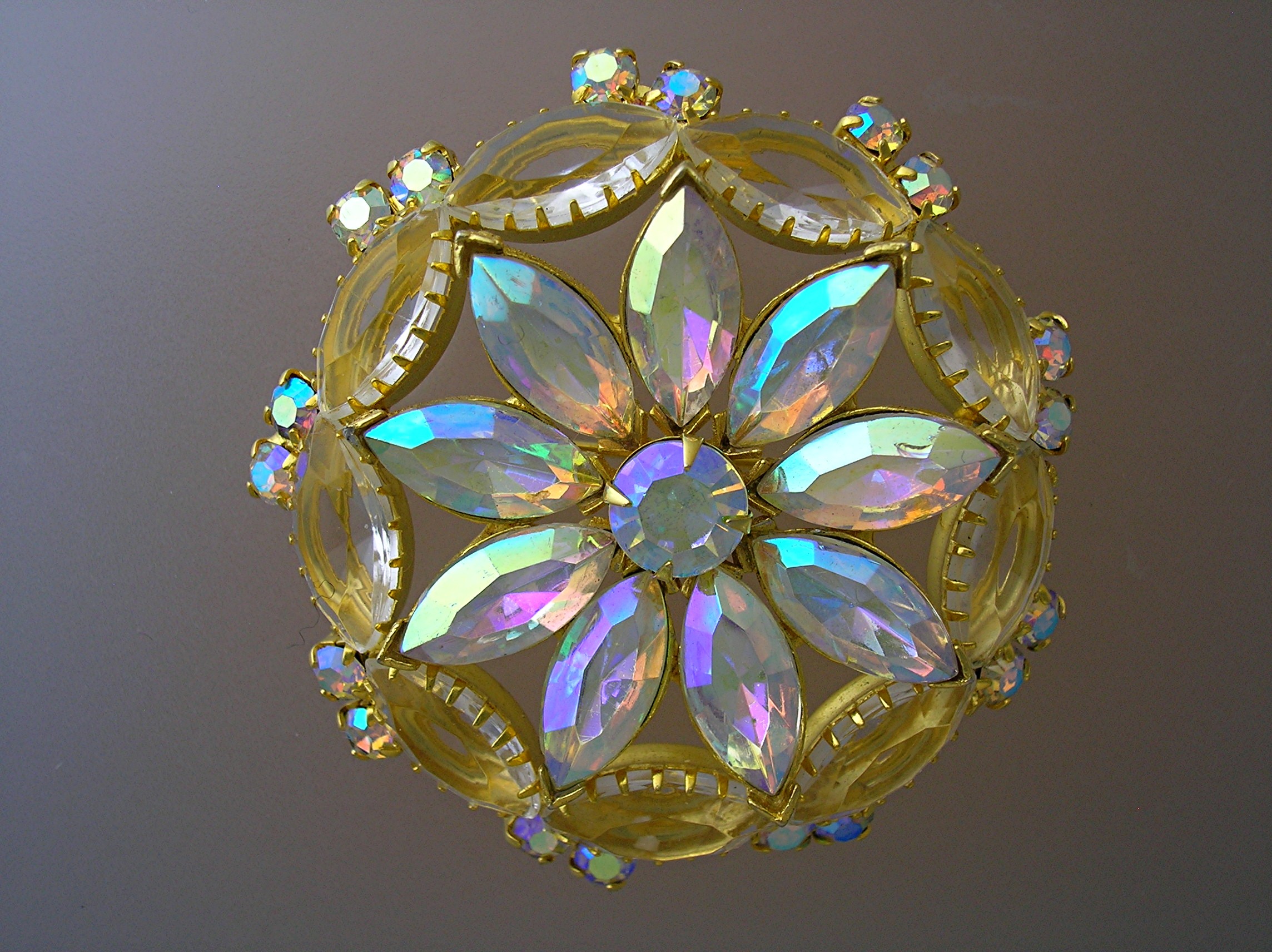Crystal Gold Tone Borealis  Flower Brooch