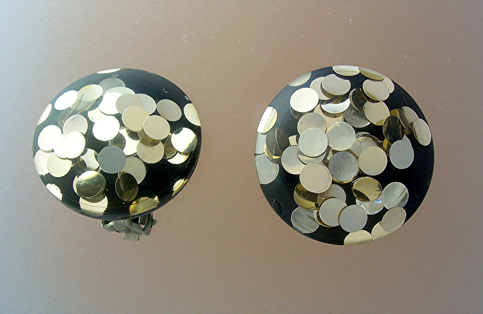 Black & Silver Bakelite Lucite Clip Earrings