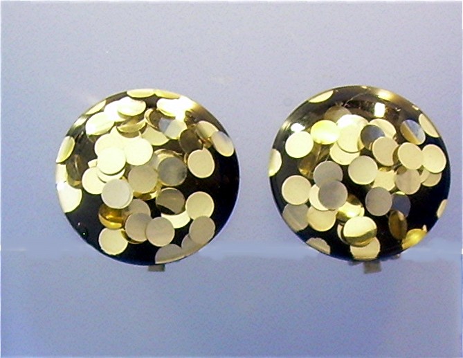 Black & Silver Bakelite Lucite Clip Earrings