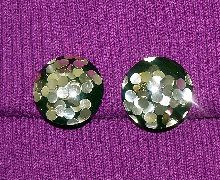 Black & Silver Bakelite Lucite Clip Earrings