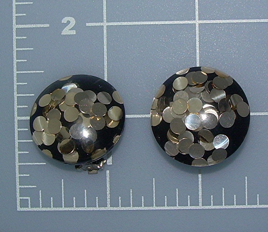 Black & Silver Bakelite Lucite Clip Earrings