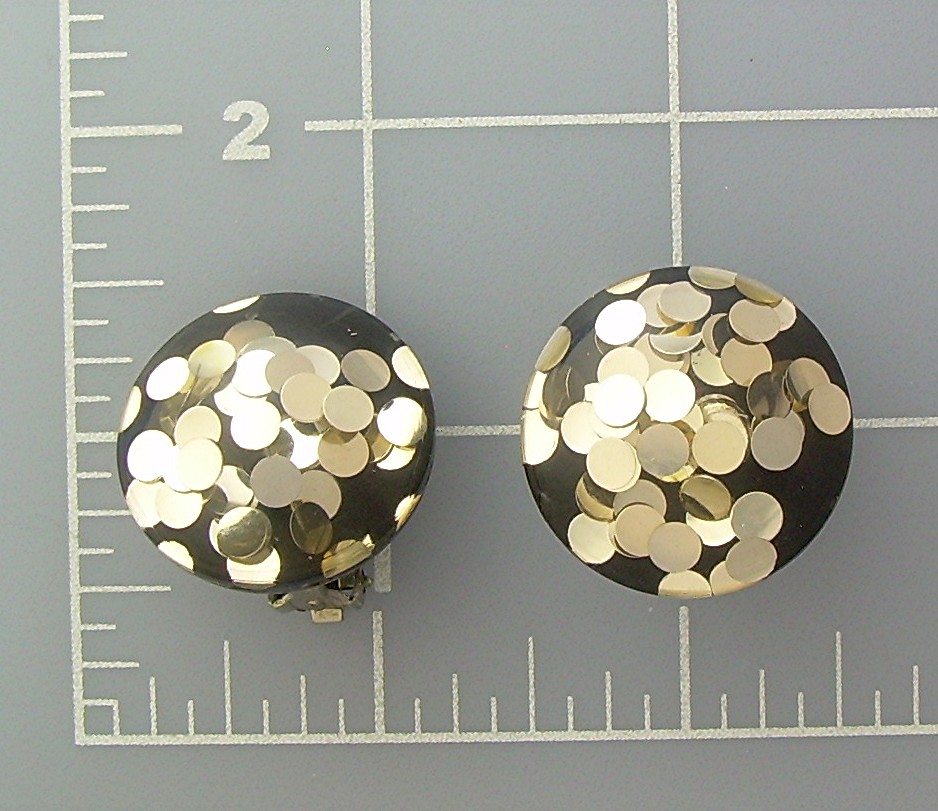 Black & Silver Bakelite Lucite Clip Earrings
