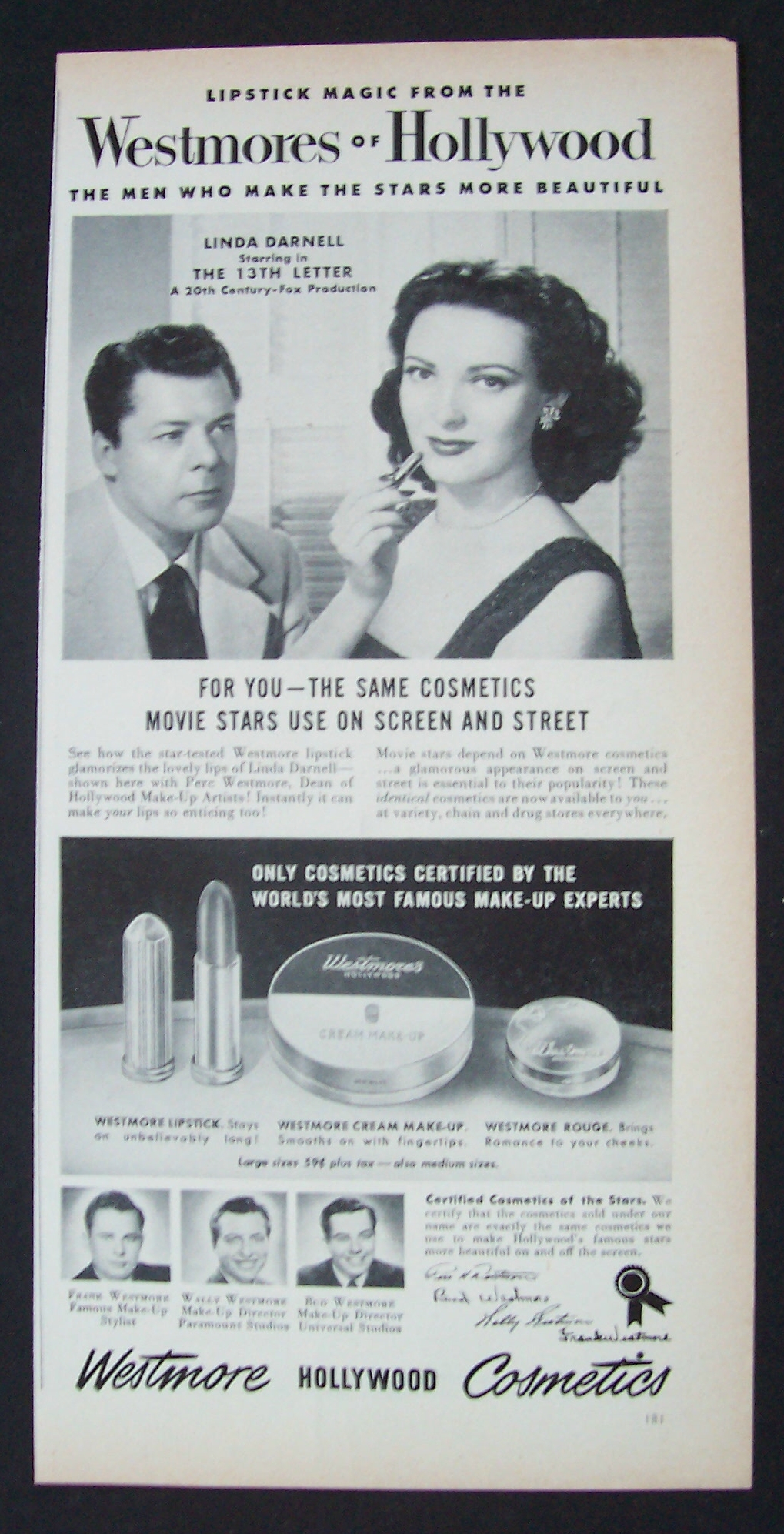1951 Westmore Hollywood Cosmetics with Linda Darnell