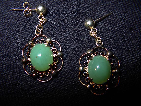 Gold over Sterling Silver and Jade Earrings.