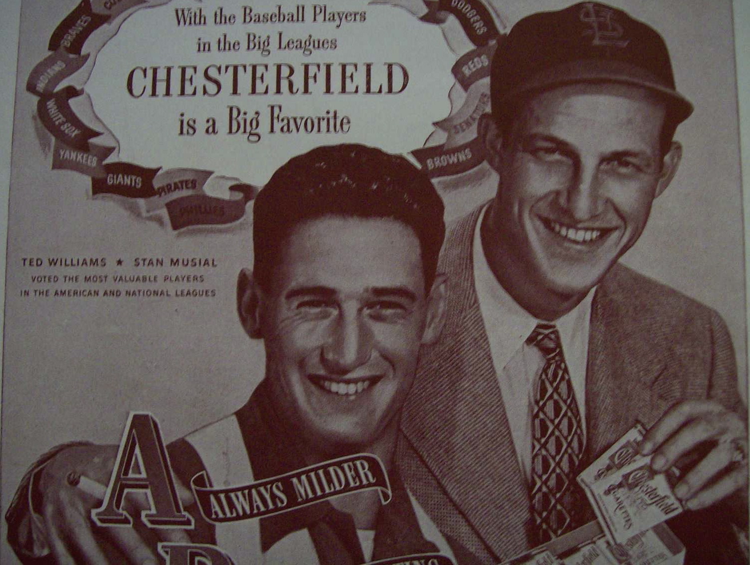 1947 Chesterfield Cigarettes with Williams & Musial
