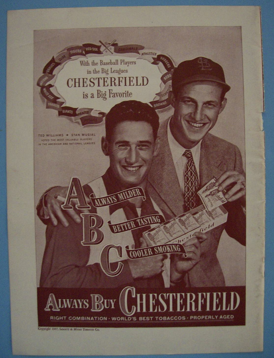 1947 Chesterfield Cigarettes with Williams & Musial