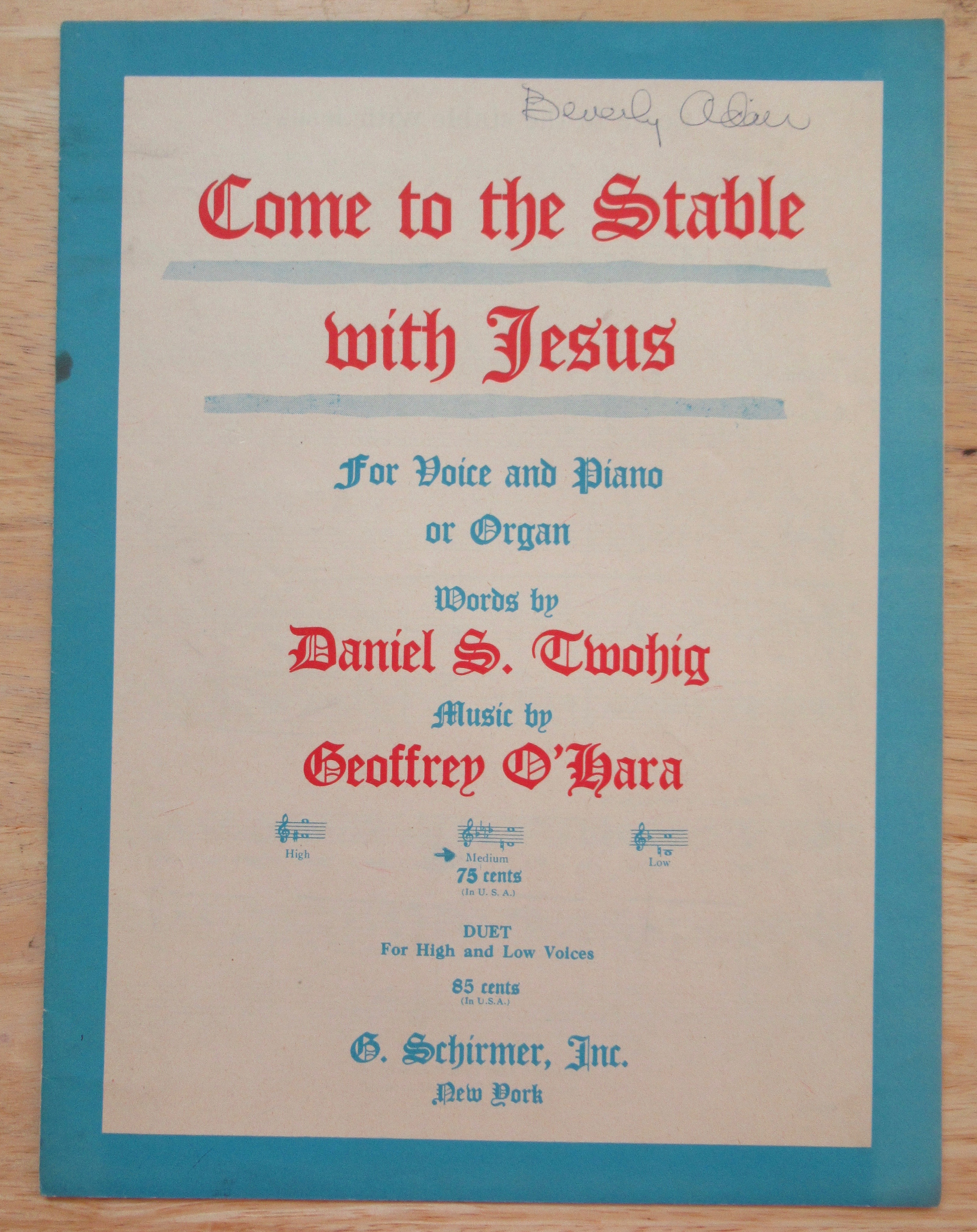 1950 Come To The Stable With Jesus Sheet Music