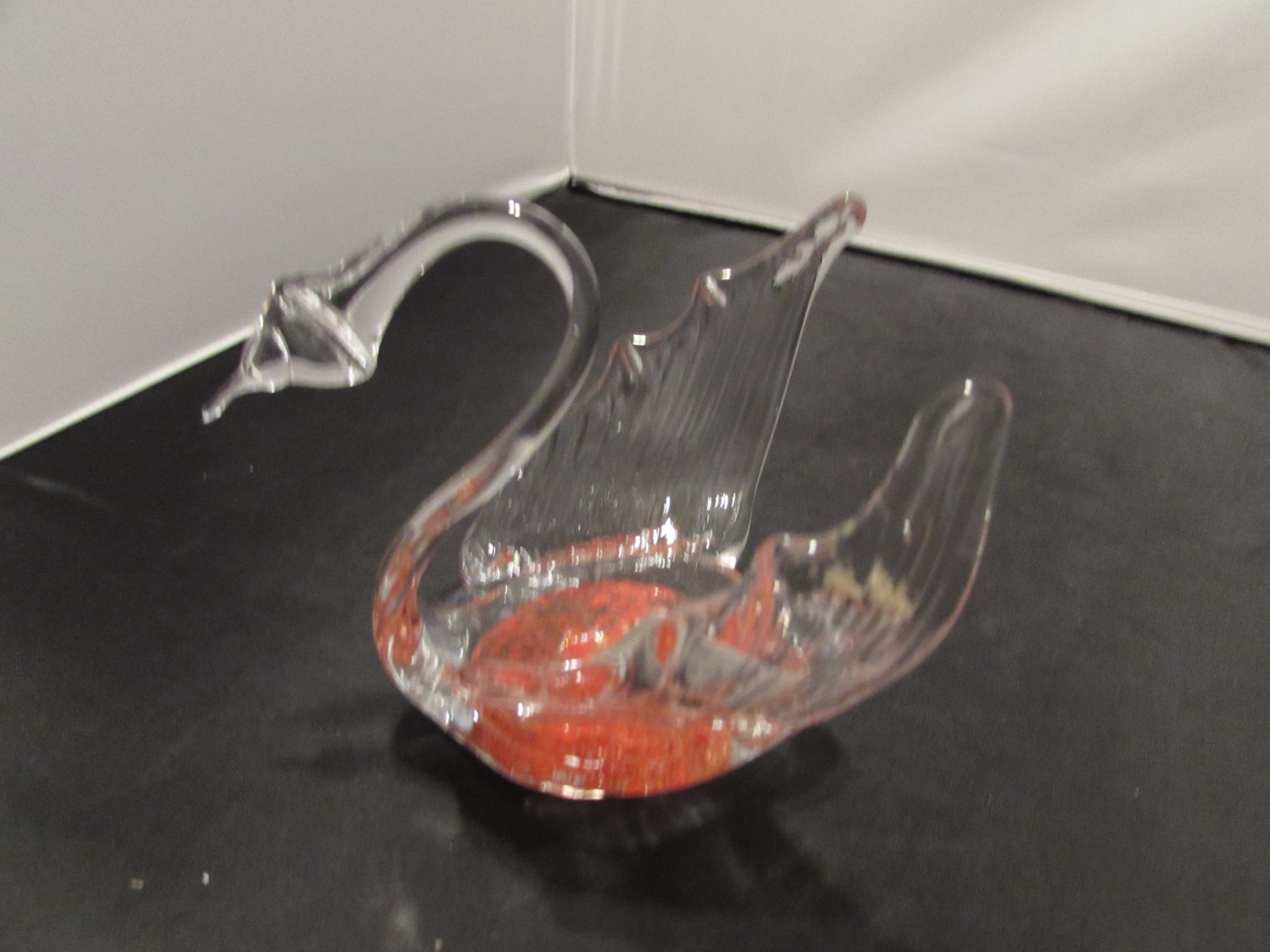 Cased Blown Glass Swan figurine Unsigned