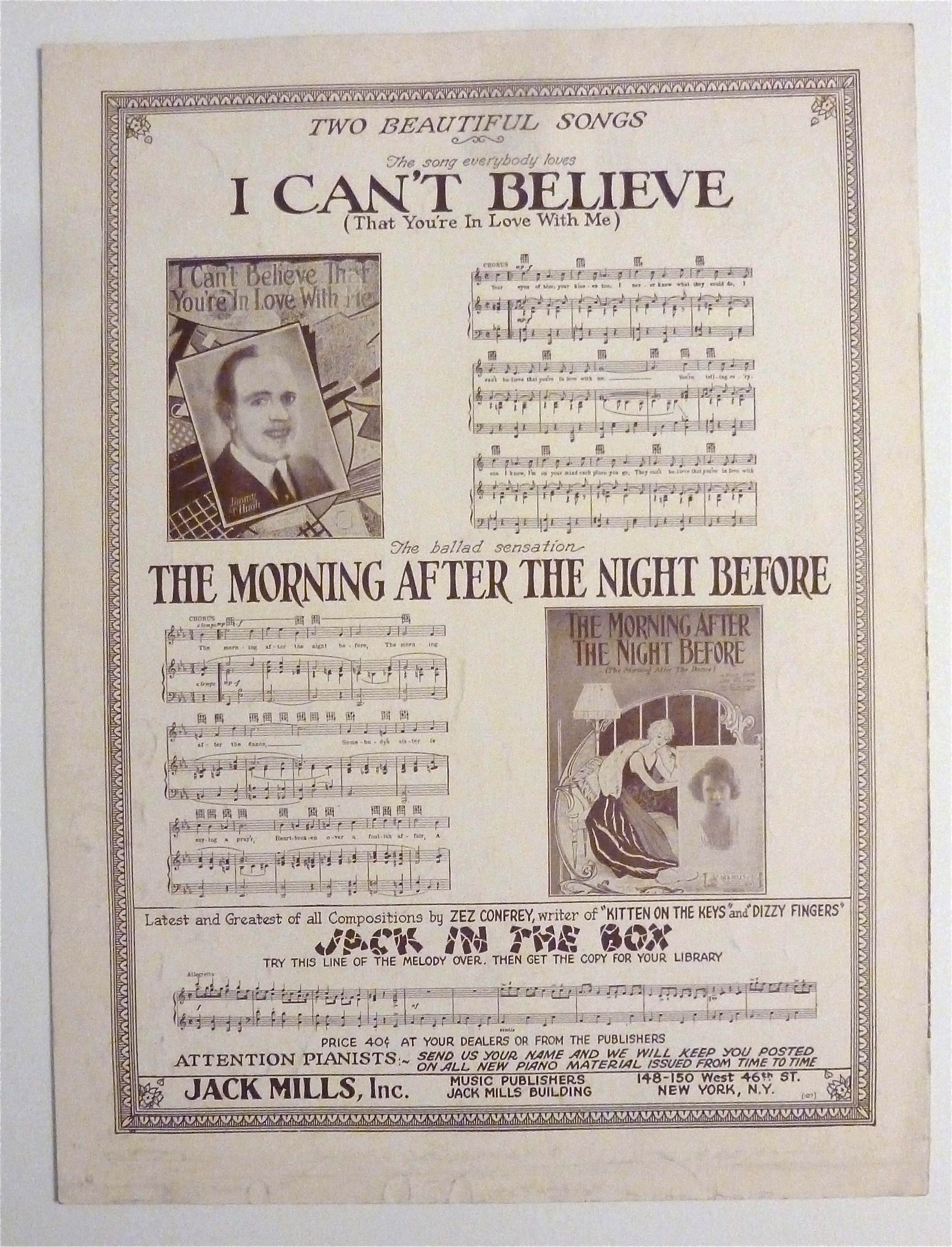 1928 Sheet Music Of Sky Birds By August Joseph Koehl