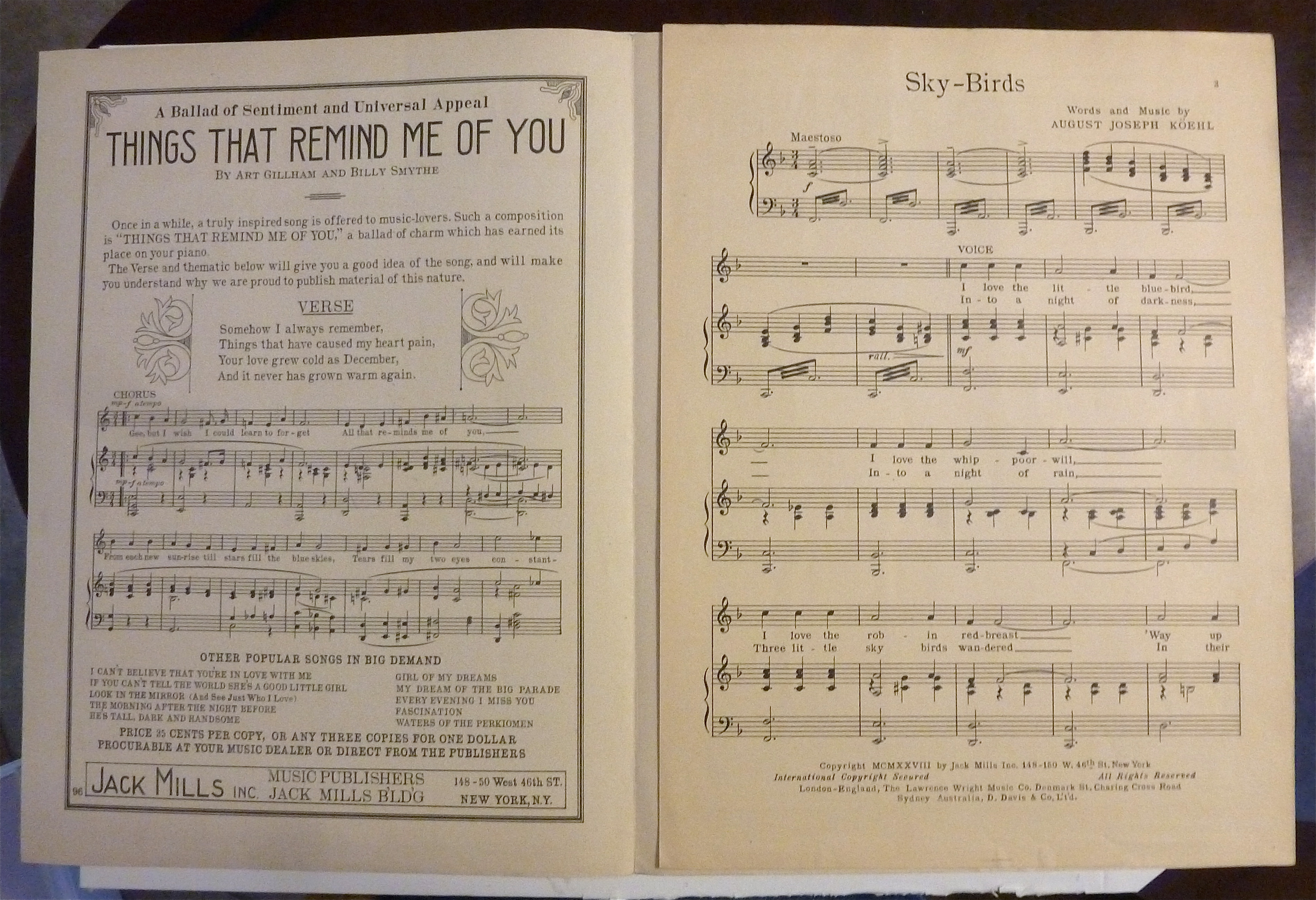 1928 Sheet Music Of Sky Birds By August Joseph Koehl