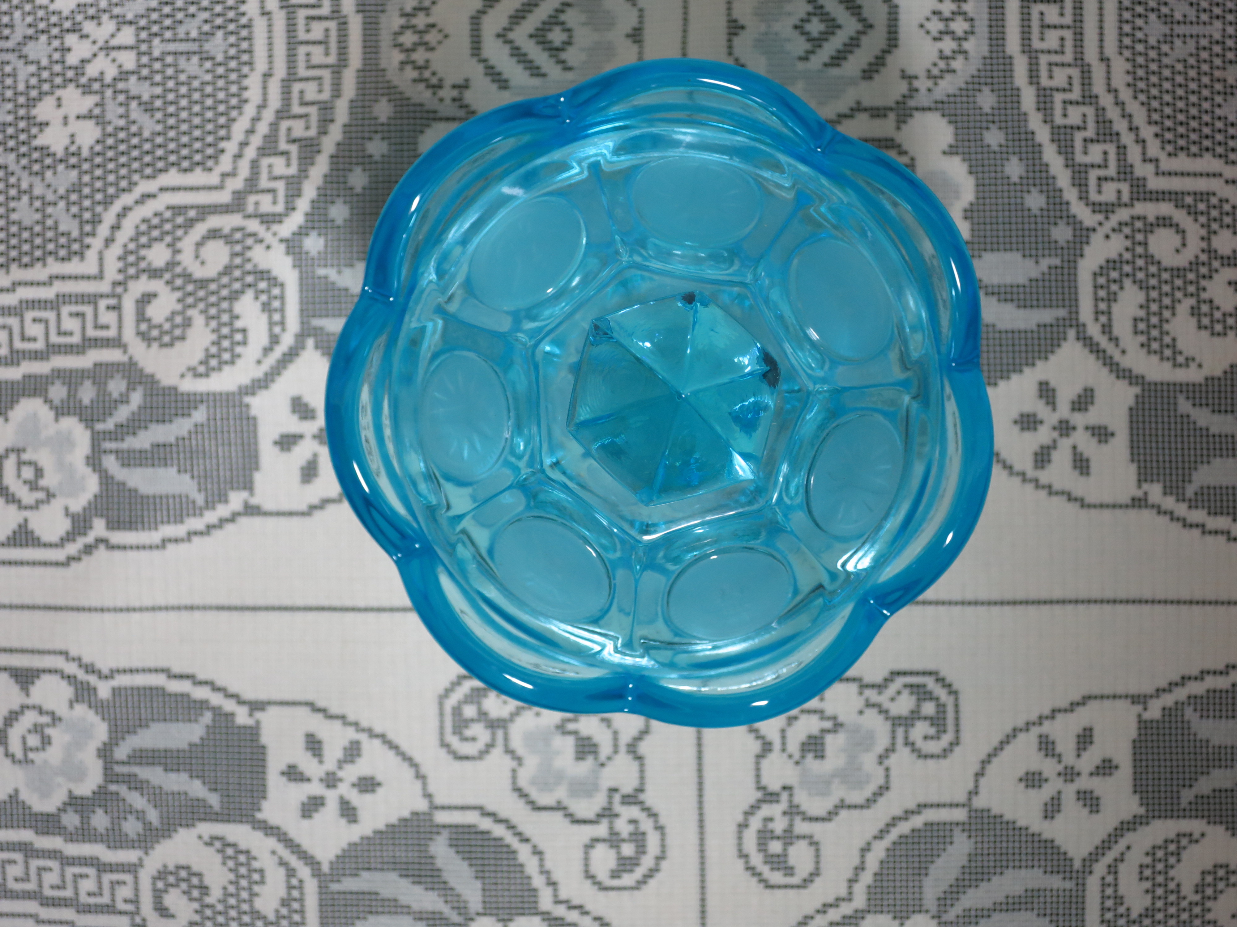 Fostoria Blue Coin Glass Sugar Bowl with lid