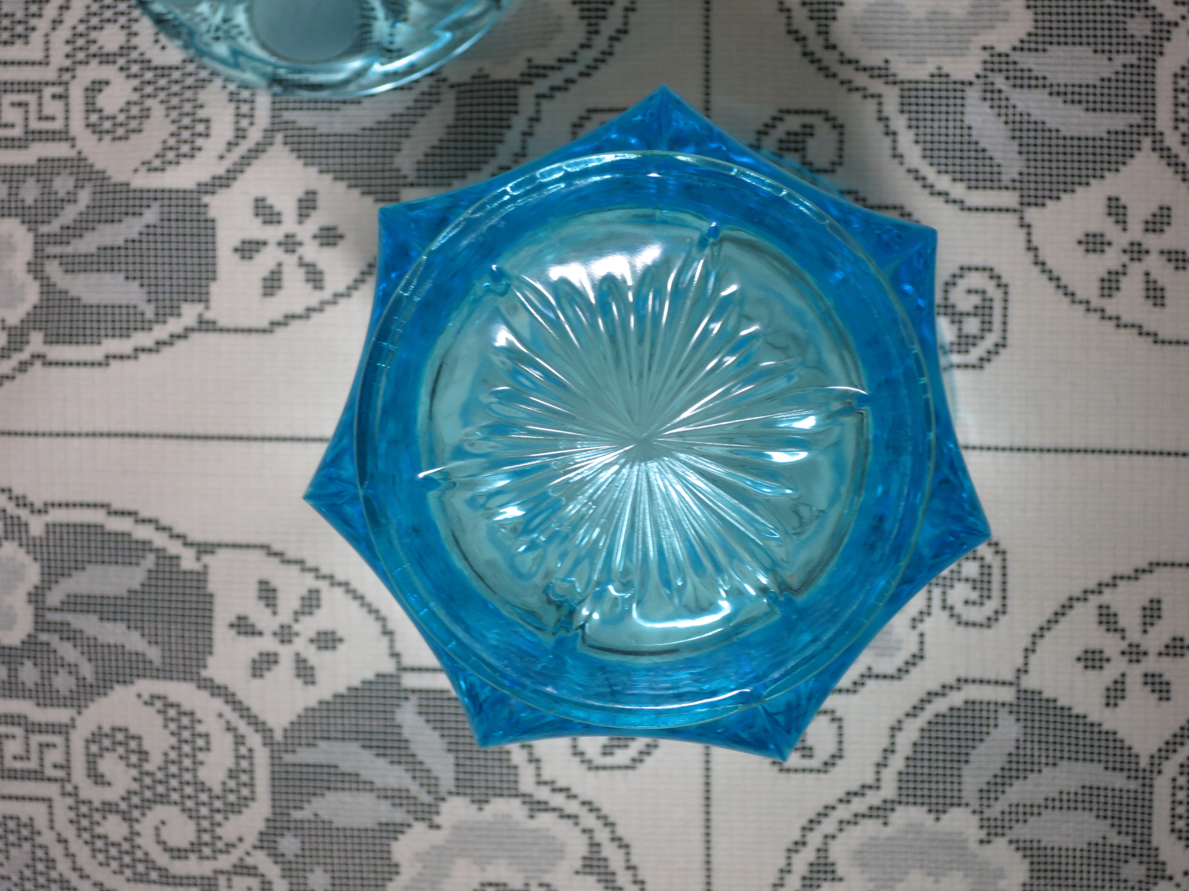 Fostoria Blue Coin Glass Sugar Bowl with lid