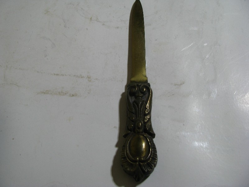 Vintage Ornate Brass Letter Opener with Scrollwork Handle