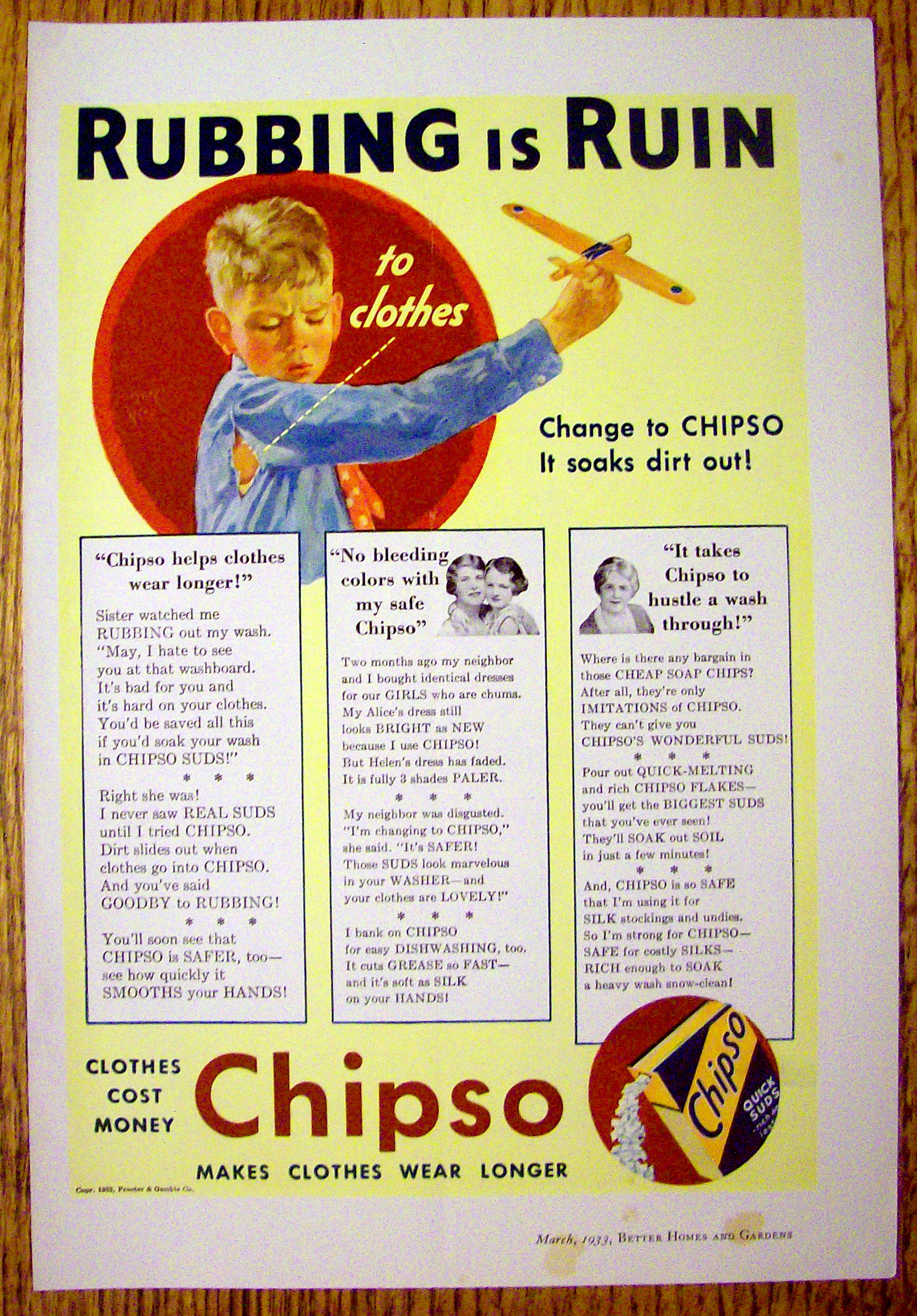 1933 Chipso Quick Suds with Little Boy & Ripped Shirt