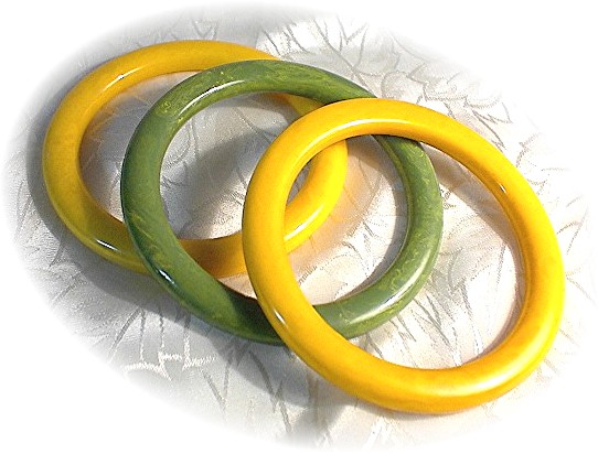 Bakelite Bangles 2 Gold 1 Green